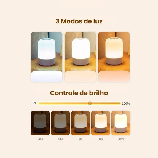 Luminária Touch LED AuraLux 3 Tons Recarregável